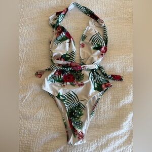 White Tropical Floral One-Piece Swimsuit